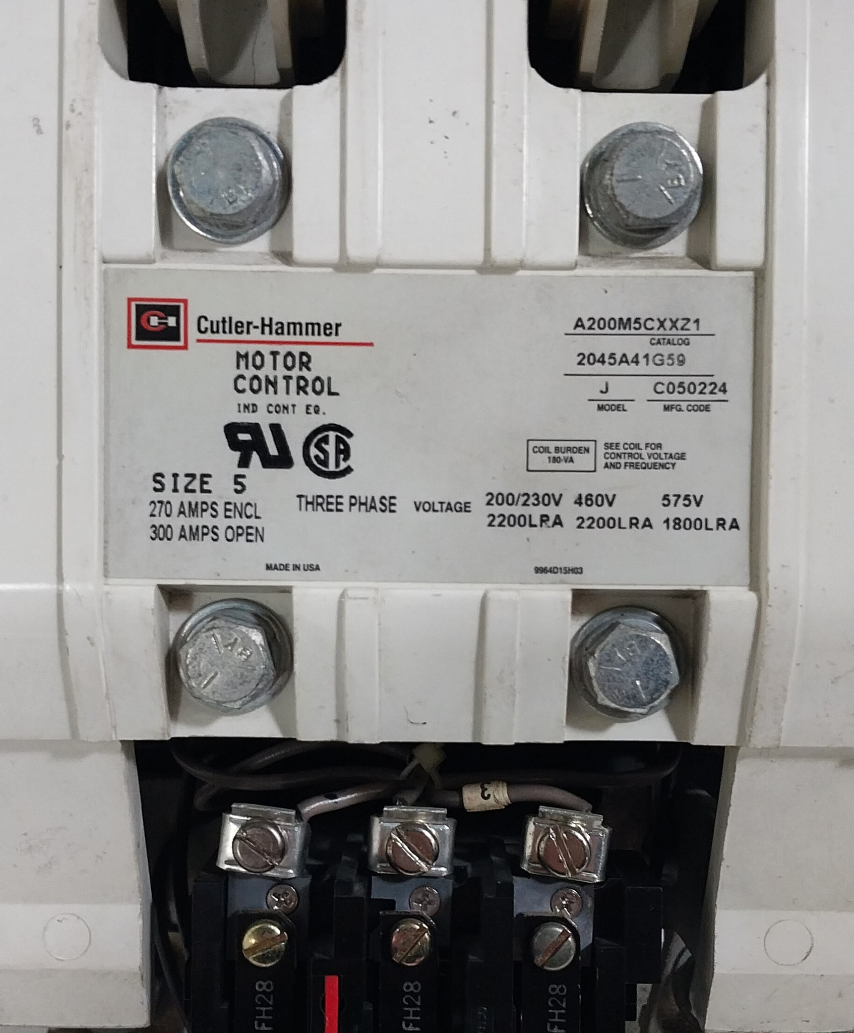 Westinghouse Size 5 A200M5CXXZ1 Motor Contactor Model J 480V Coil 300A 600V  (BJ0711-2)